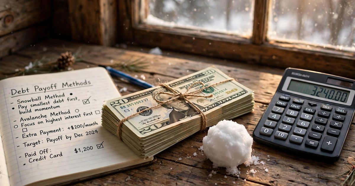 Two paths diverging: a snowball growing downhill versus an avalanche, symbolizing two debt payoff strategies