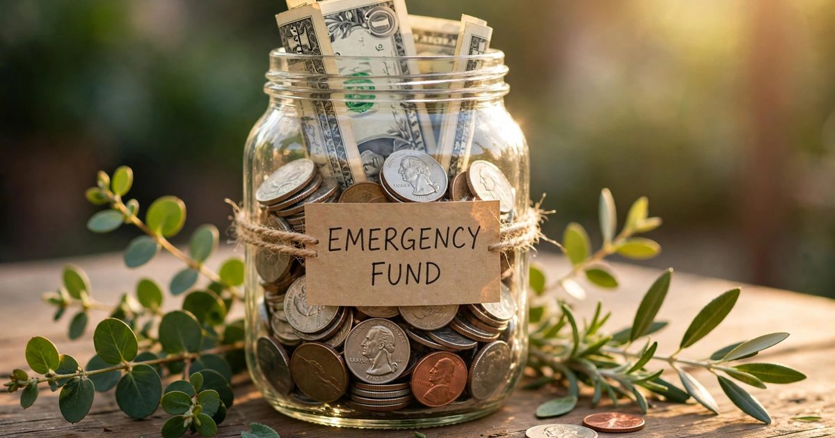 Emergency fund concept: a safety net of cash savings protecting a family from unexpected bills